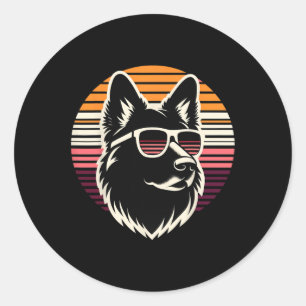Cooler deutscher Schäferhund Dog Retro Sunset Art  Runder Aufkleber