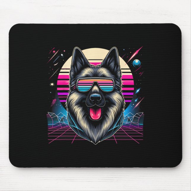 Cooler deutscher Schäferhund Dog Retrofuturismus A Mousepad (Vorne)
