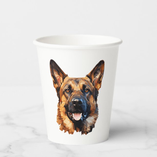 Cooler deutscher Schäferhund im Polygonstil Classi Pappbecher (Vorderseite)