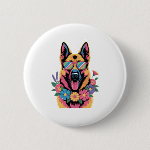 Cooler deutscher Schäferhund in Neon Shades Button