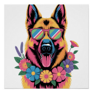 Cooler Deutscher Schäferhund in Neonbrille Poster