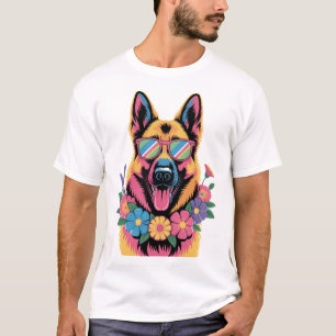 Cooler Deutscher Schäferhund in Neonfarben T-Shirt