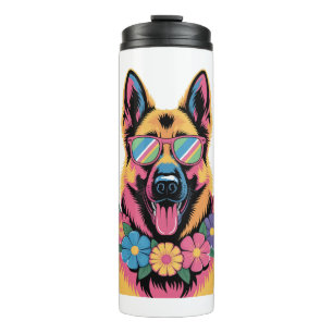 Cooler Deutscher Schäferhund in Neonfarben Thermosbecher