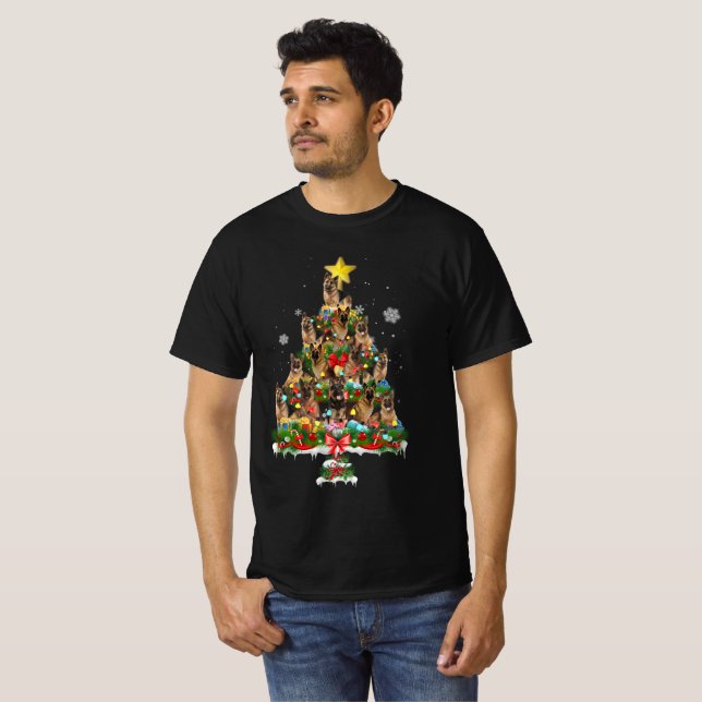 Cooler deutscher Schäferhund Weihnachtsbaumliebhab T-Shirt (Vorne ganz)
