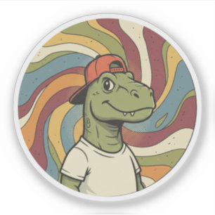 Cooler Dino mit rückwärtsgesetzter Kappe - Groovy  Aufkleber