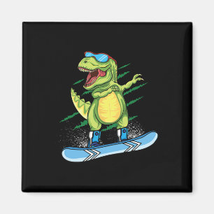 Cooler Dinosaur Snowboarden Skiing Dabbing T Rex S Magnet