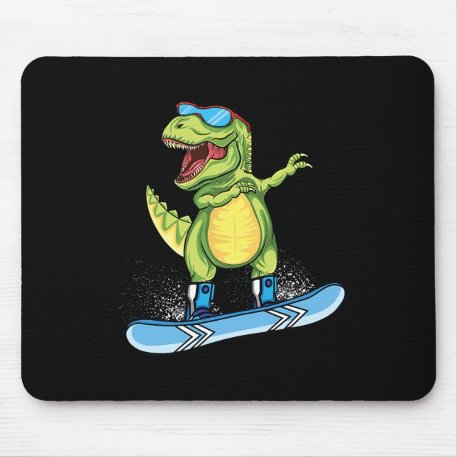 Cooler Dinosaur Snowboarden Skiing Dabbing T Rex S Mousepad (Vorne)