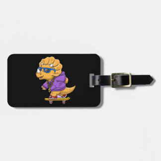 cooler Dinosaurier beim Skateboard-Cartoon Gepäckanhänger