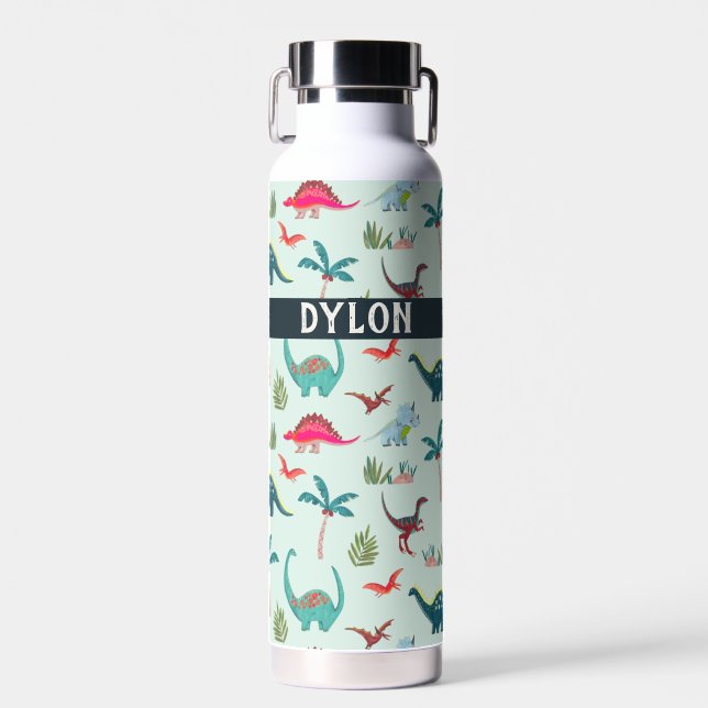 Cooler Dinosaurier individuelle Name blau Trinkflasche (Vorne)