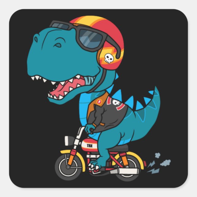 Cooler Dinosaurier mit einem Motorrad Quadratischer Aufkleber (Vorderseite)