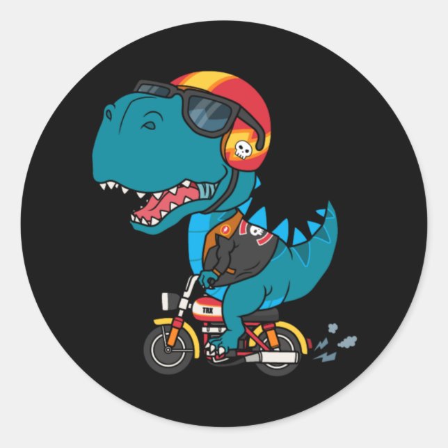 Cooler Dinosaurier mit einem Motorrad Runder Aufkleber (Vorderseite)