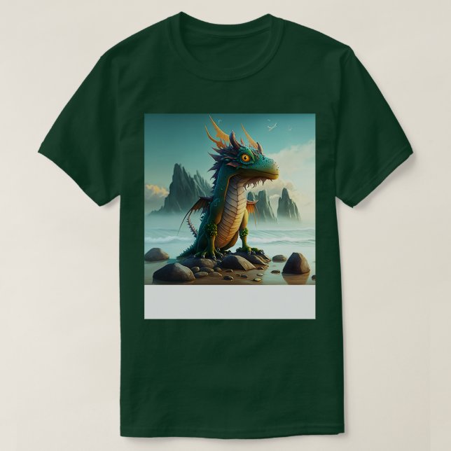 Cooler Drache am Strand T-Shirt (Design vorne)