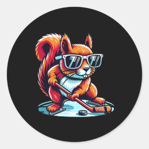Cooler Eichhörnchen-Eishockeyspieler-Sonnenbrille  Runder Aufkleber