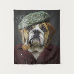 Cooler Englischer Bulldogge raucht Pfeife Wandteppich