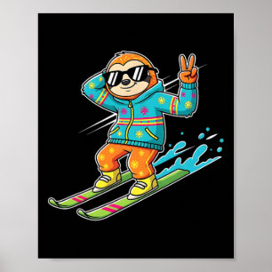 Cooler Faultier Auf Skiern Friedenszeichen Retro W Poster