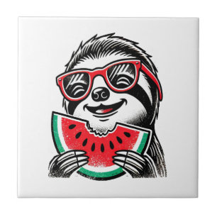 Cooler Faultier, der Wassermelone isst Fliese