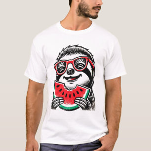 Cooler Faultier isst Wassermelone T-Shirt