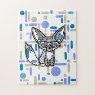 Cooler Fennec Fuchs mit Sonnenbrille Blau geometri