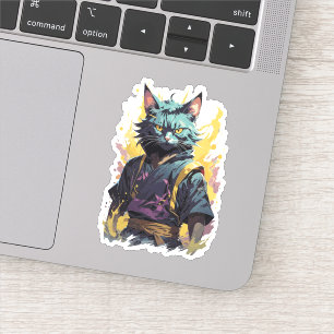 Cooler Feuer-Splash Grauer Ninja-Katze-Krieger Aufkleber