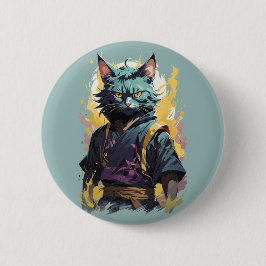 Cooler Feuerschlag Grau Ninja Katzenkämpfer Button