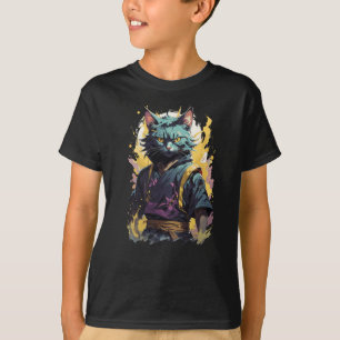 Cooler Feuerschlag Grau Ninja Katzenkämpfer T-Shirt
