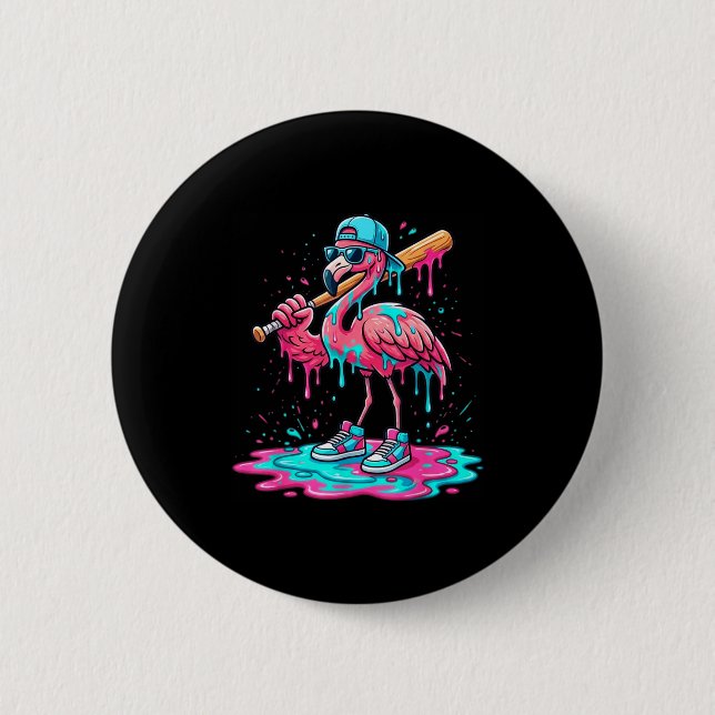 Cooler Flamingo Baseball Eiscreme-Tropf lustiger S Button (Vorderseite)