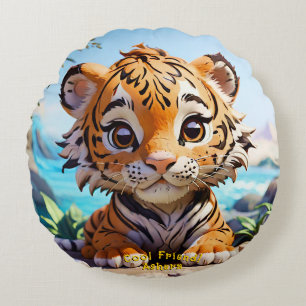 "Cooler Freund Dschungel Tiger Lebendige Orangefar Rundes Kissen