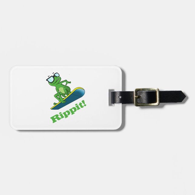 Cooler Frosch auf einem Snowboard, Gepäckanhänger (Vorderseite horizontal)