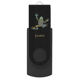 Cooler Frosch aus Grün und Gold-Fraktal mit Namen USB Stick