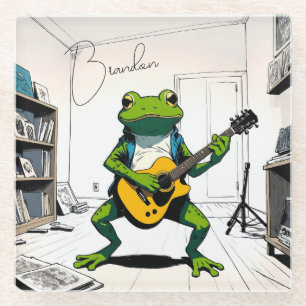 Cooler Frosch Gitarre spielen im Schlafzimmer Stud Glasuntersetzer