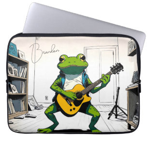 Cooler Frosch Gitarre spielen im Schlafzimmer Stud Laptopschutzhülle