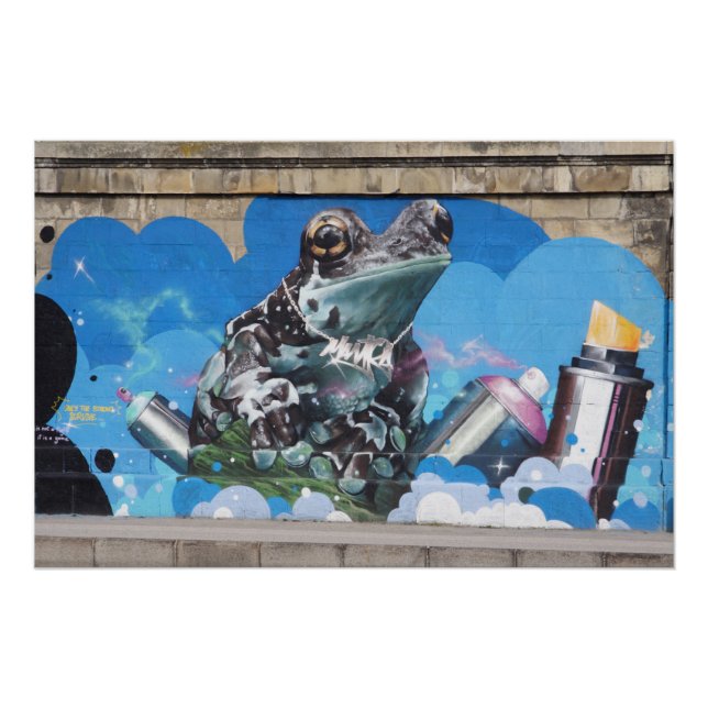 Cooler Frosch zwischen Spray Cans Graffiti Poster (Vorderseite)