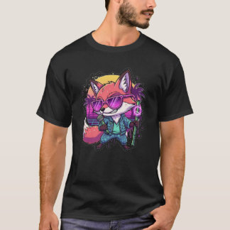 Cooler Fuchs-DJ, der mit Neon-Bambus-Mikrofon rapp T-Shirt
