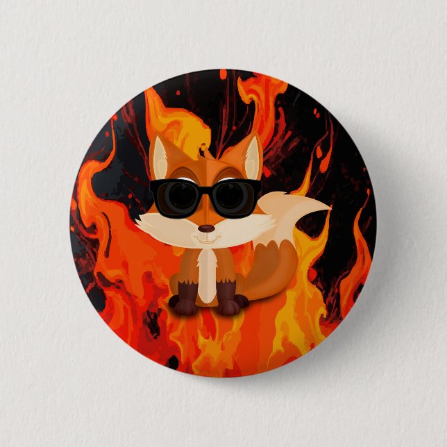 Cooler Fuchs mit Sonnenbrille Feuerfarbe Button (Vorderseite)