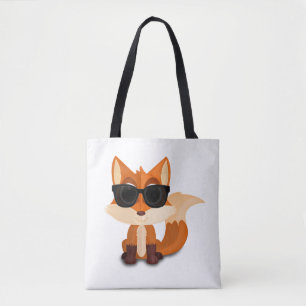 Cooler Fuchs mit Sonnenbrille Volldruck Cartoon Tasche