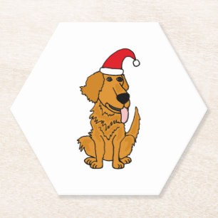 Cooler Funky Golden Retriever Dog in Weihnachtsman Untersetzer