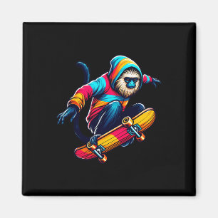 Cooler Funky Tamarin-Affe Skateboardfahren Illustr Magnet