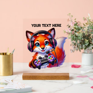 Cooler Gamer Fuchs Text hinzufügen Acrylschild