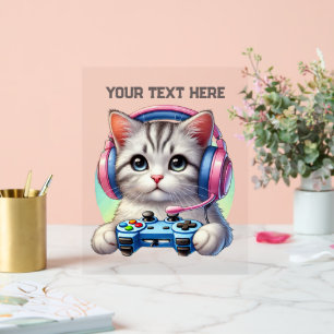 Cooler Gamer Text hinzufügen Katze Acrylschild