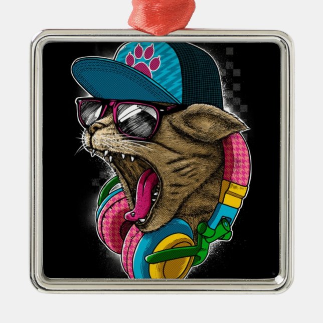cooler Gangster, der auf Katze klopft Silbernes Ornament (Vorne)