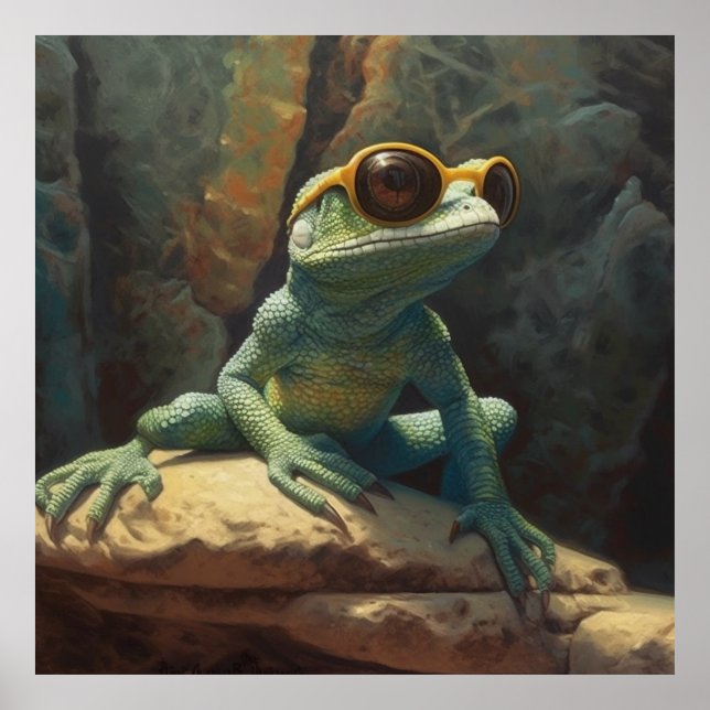 cooler Gecko mit Sonnenbrille Poster (Vorne)
