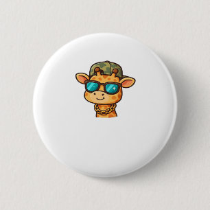 Cooler Giraffe � Lustige Streetwear Cartoon-Tier O Button