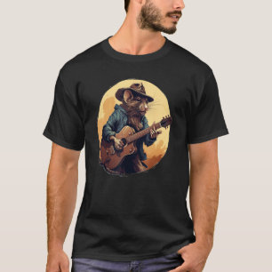 Cooler Gitarrist Ratte mit Cowboyhut und akustisch T-Shirt