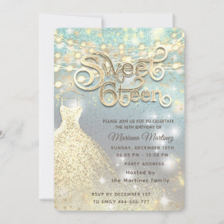 Cooler Glitzer Elegante String Lichter goldenes Fu Einladung