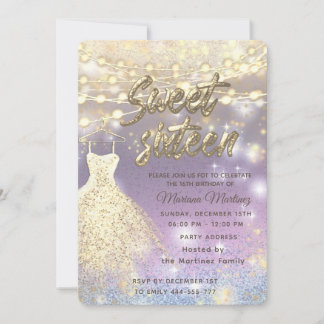 Cooler Glitzer Elegante String Lichter goldenes Fu Einladung