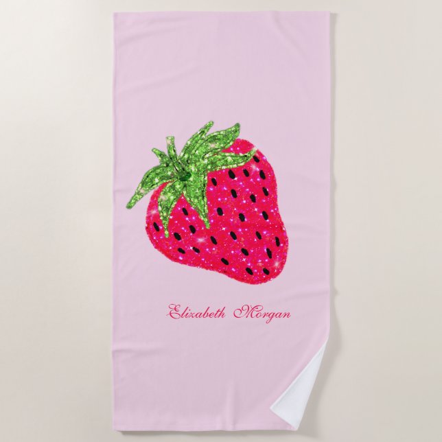Cooler Glitzer Erdbeere Rosa Strandtuch (Vorderseite)