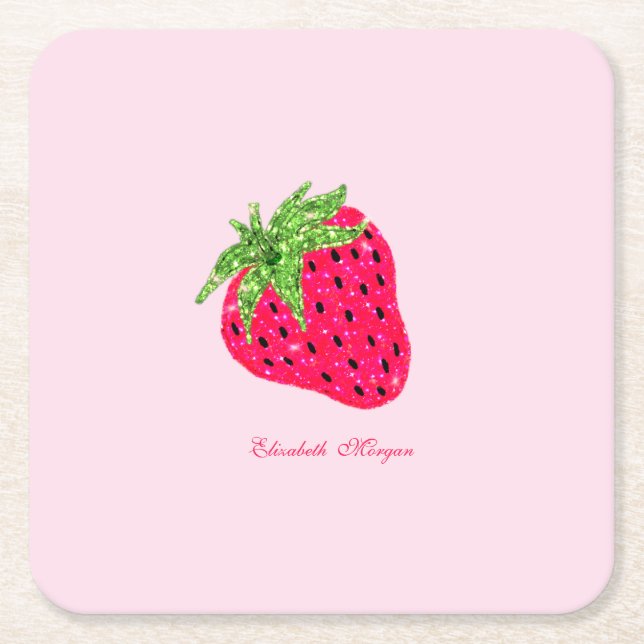 Cooler Glitzer Strawberry Rechteckiger Pappuntersetzer (Vorderseite)