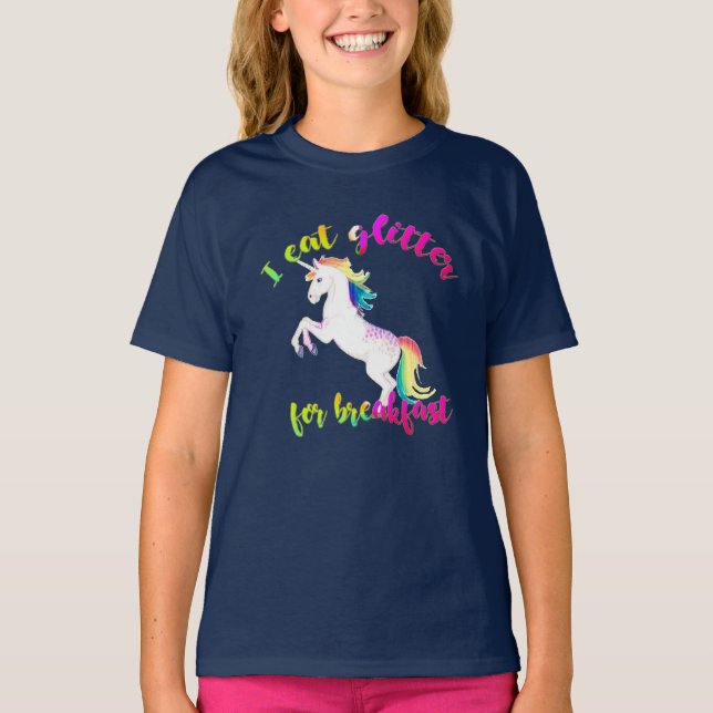 Cooler Glitzer zum Frühstück Einhorn T-Shirt (Vorderseite)