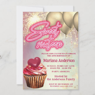 Cooler Goldballon Funkelfeuerwerk Kuchen Einladung