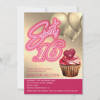 Cooler Goldballon whimsy cupcake neon süß 16 Einladung